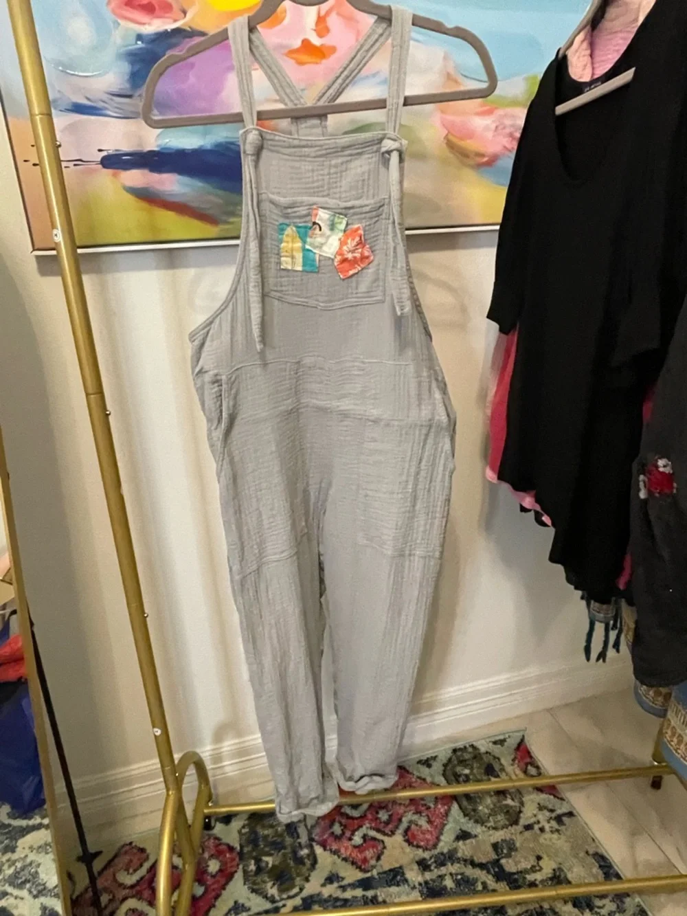 aerie Gray Ribbed Crossback Overalls size small boho lightweight - Picture 4 of 7